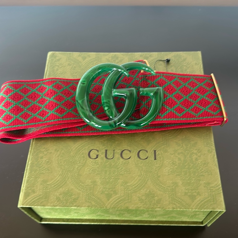 Gucci red and green GG elastic belt